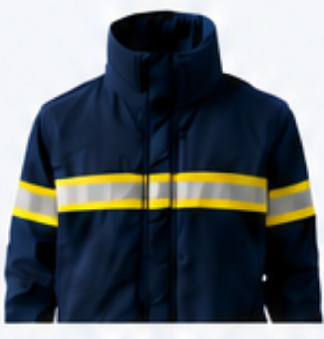 Campera azul de trabajo con bandas reflectivas